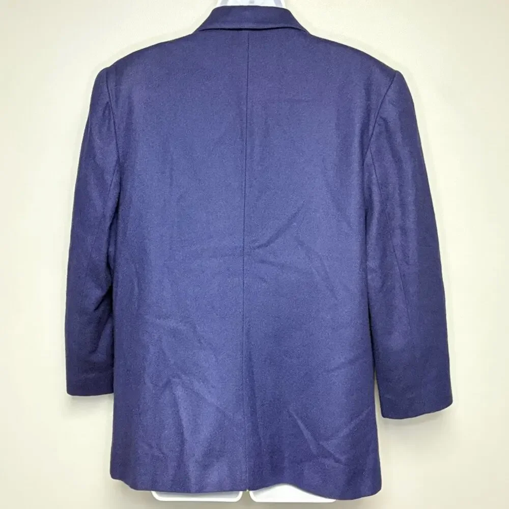 VTG 100% Wool Navy Dark Academia Old Money Minimalist Preppy Womens Blazer Sz 12